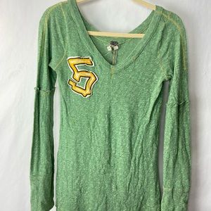 Free people button cuff long sleeve shirt green M